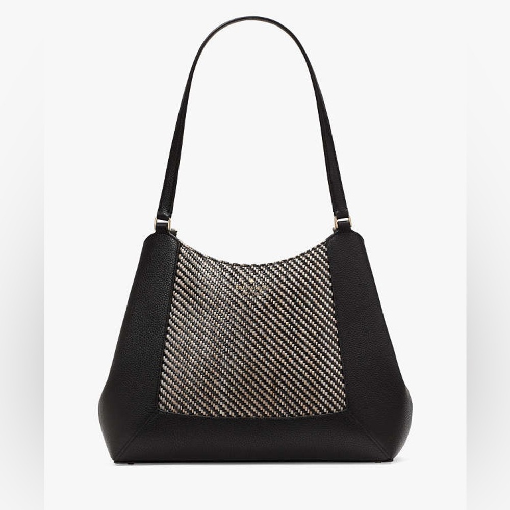 Kate Spade Lena straw large triple compartment shoulder bag.